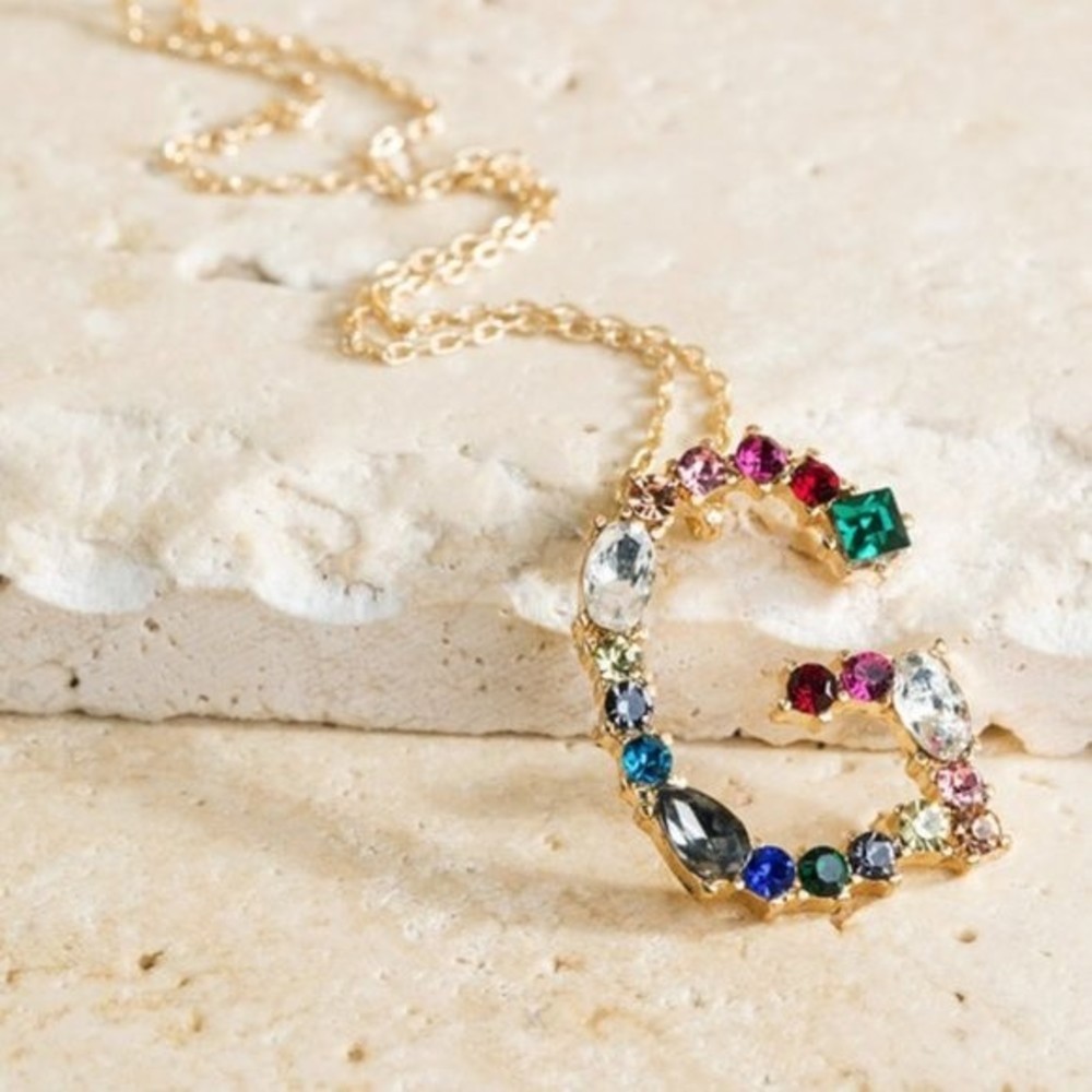 Multicolored Rhinestone Initial Necklace - Picture 7 of 16